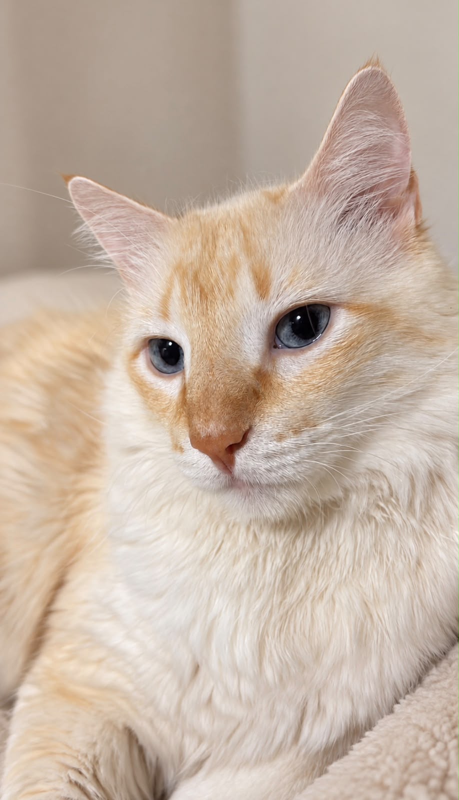 George, gato claro de olhos azuis